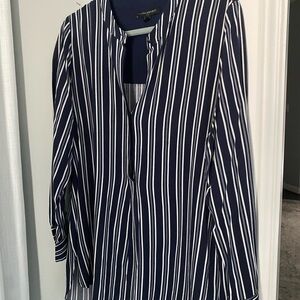 Banana Republic Navy and White Striped Button Down Shirt